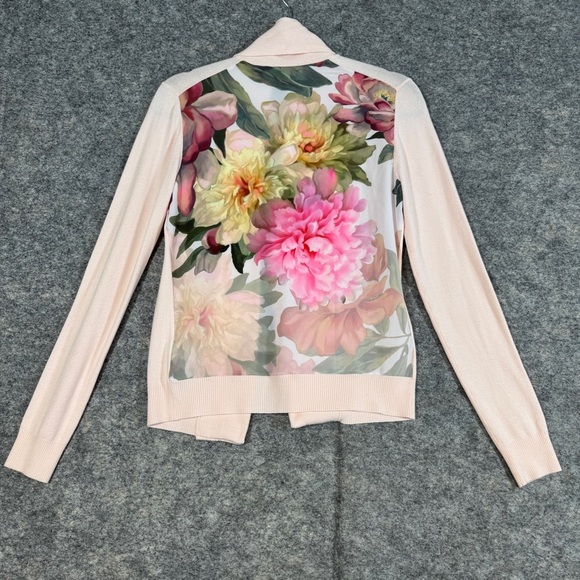 Ted Baker Pink Floral Back Cardigan Open Front Lightweight Sweater Size 1 - Picture 11 of 15
